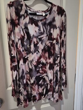 Women’s Long Sleeve Abstract Print Tunic - Burgundy/Gray